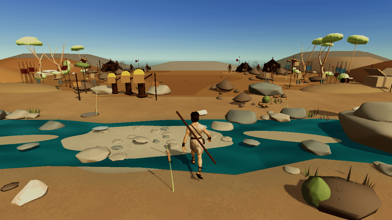 David approaching a stream in the game's 3D valley